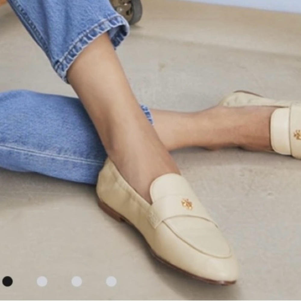 Tory Burch Cream Loafers with Gold Accent